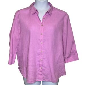 Chicos Womens Lavender Linen Blend Button Up Blouse Size 3.5 XL/XXL Coastal
